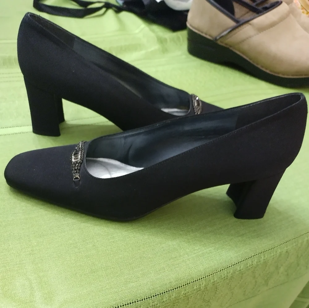Stuart Weitzman Black Heels with Blingy Toe Accent
